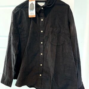W Jachs Girlfriend NY LT Weight black Suede Button L/S Top Stylish Casual New